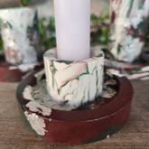 (#1226) Jesmonite Candlestick Holder Set - Cranberry/Forest/Silver